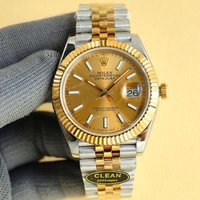 Clean Factory Rolex Datejust 2836-2 Gold Face Watch 41mm 